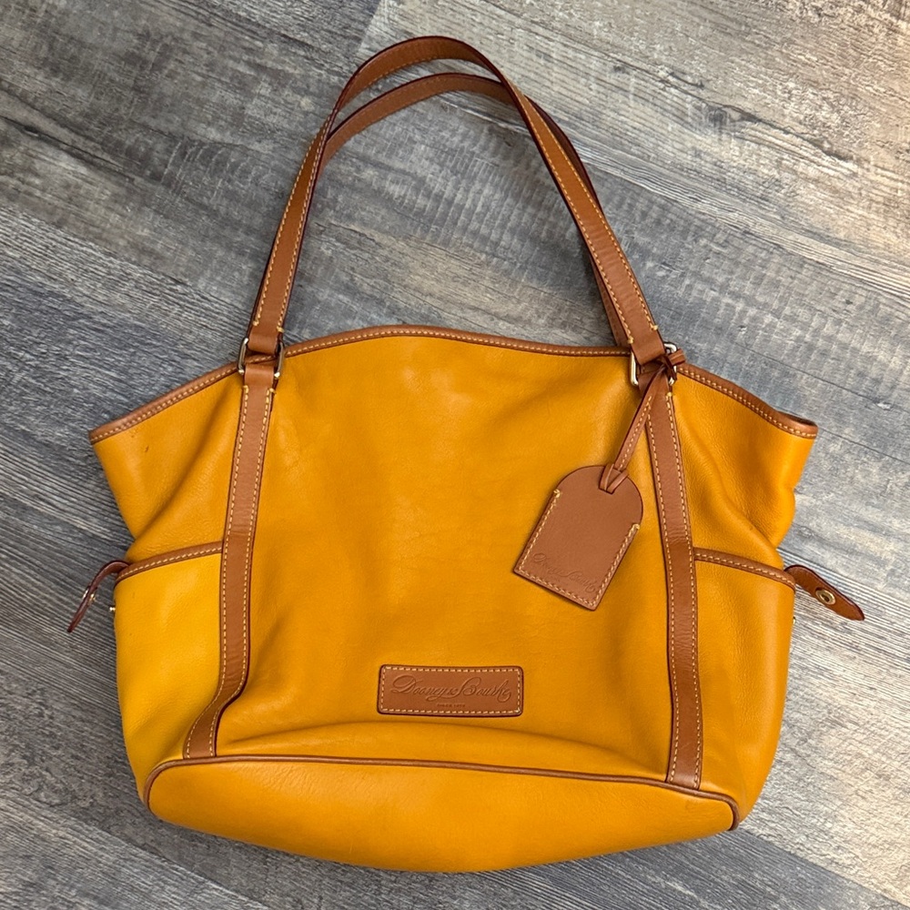 Dooney & Bourke Yellow Leather Tote with Tan Trim